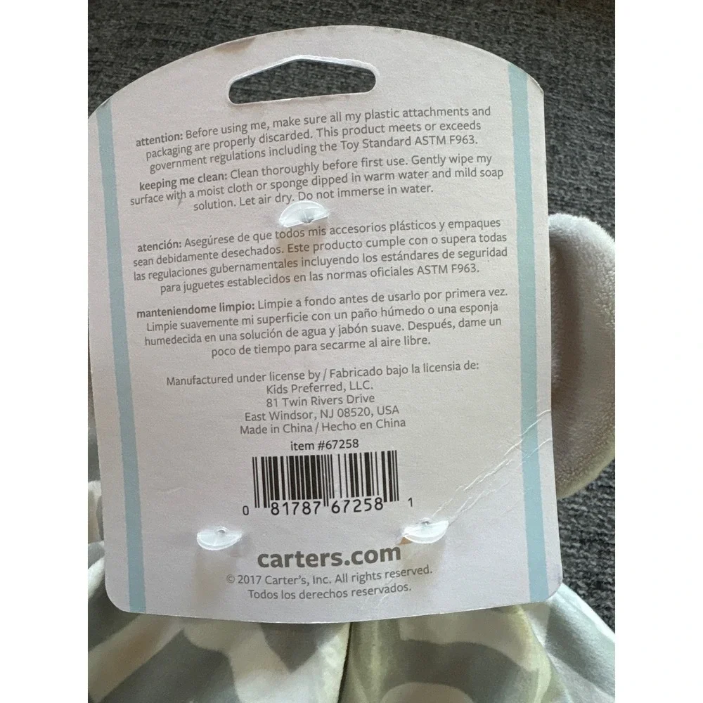 Carters Gray Elephant Chevron Baby Security Blanket Lovey Plush 67258 New